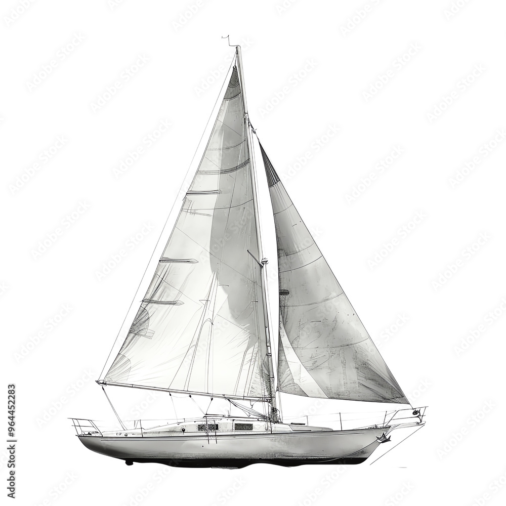 Elegant sailboat with white sails and detailed design on transparent background. Perfect for nautical and maritime themes. Elegant sailboat with white sails and detailed design on transparent background. Perfect for nautical and maritime themes.