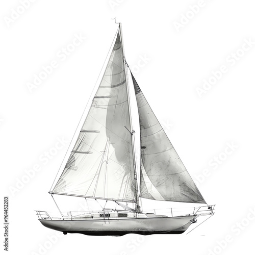 Elegant sailboat with white sails and detailed design on transparent background. Perfect for nautical and maritime themes. photo