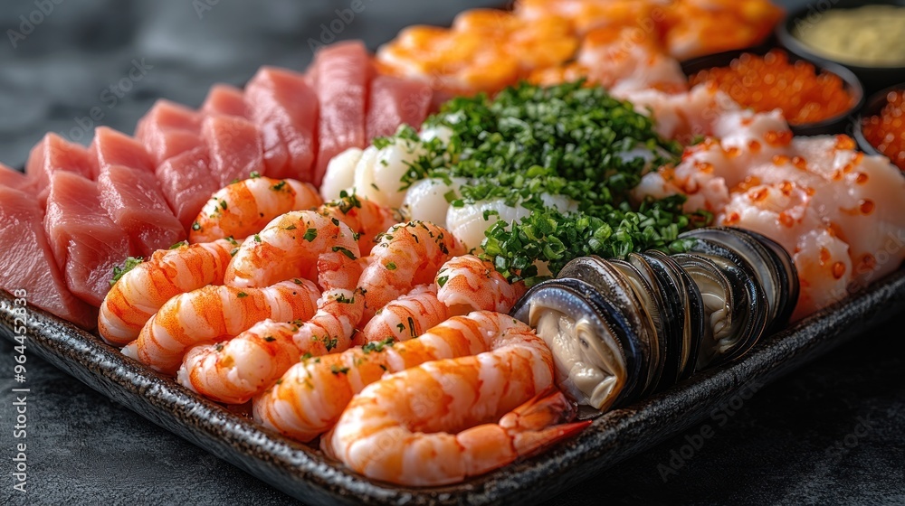 Seafood Platter with Shrimp, Tuna, and Scallops Seafood Platter with Shrimp, Tuna, and Scallops