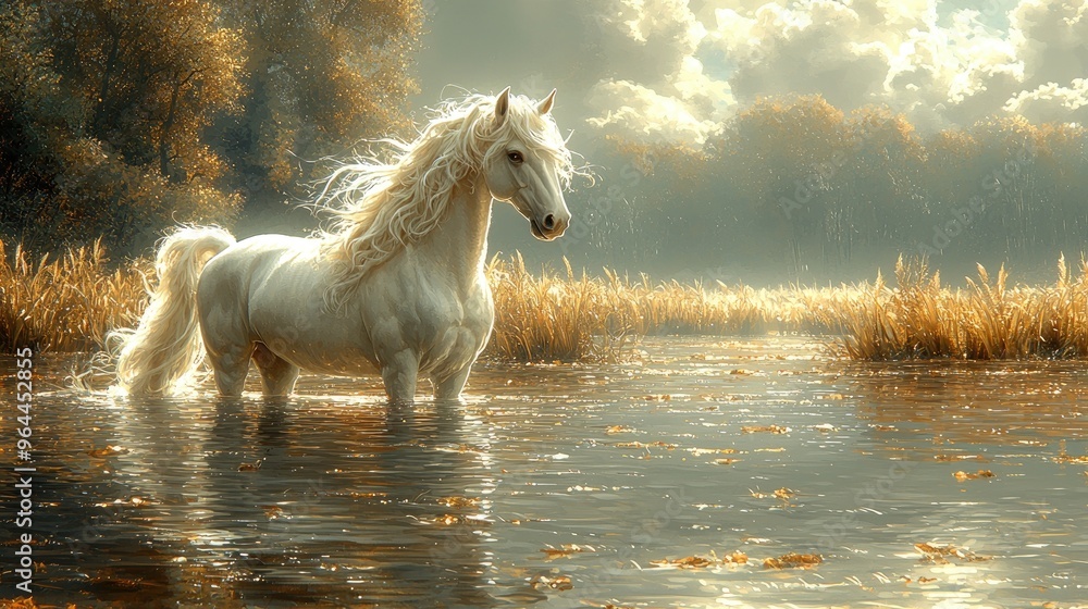 A majestic unicorn standing in a fairytale landscape, A majestic unicorn standing in a fairytale landscape,
