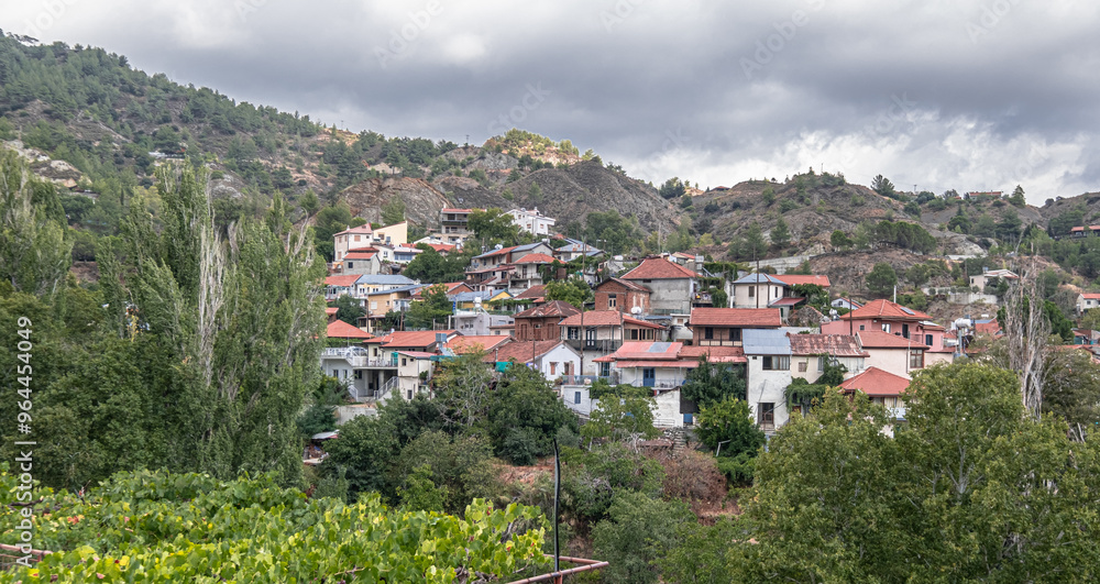 Obraz premium w of Phini (Foini), a picturesque, natural beauty, mountainous village in the Troodos Mountains at 920 m ASL, located nearby the town of Platres, Limassol district, Cyprus 