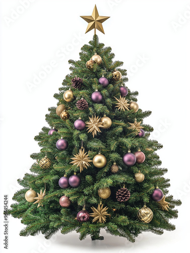 Elegant Christmas tree decorated with gold ornaments and a star on top