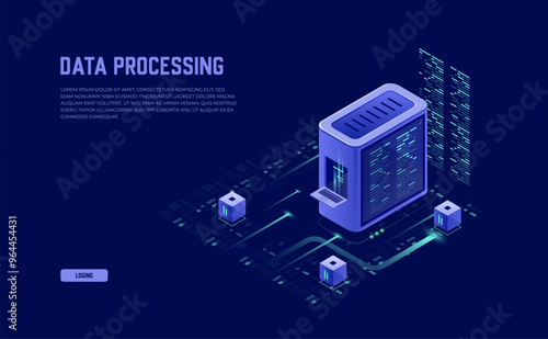 Isometric 3D Vector of Data Network Management: Cloud Storage, Business Devices, and Synchronization