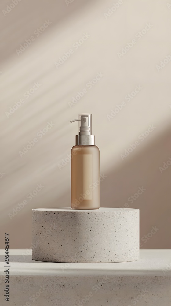 Minimalist Product Mockup: Elegant Bottle Displayed on a Stone Podium Minimalist Product Mockup: Elegant Bottle Displayed on a Stone Podium
