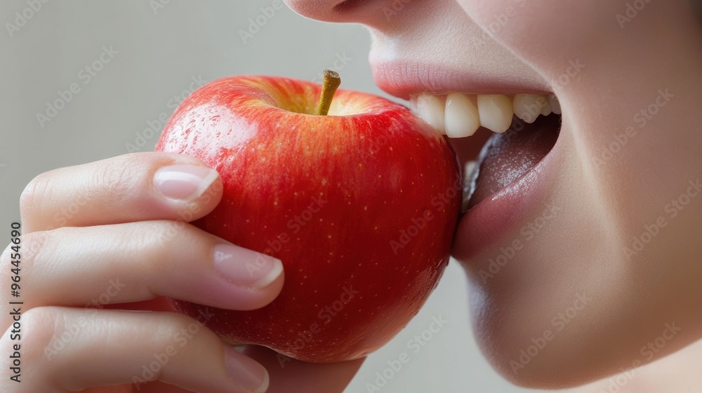 Close-Up of Person Biting Red Apple