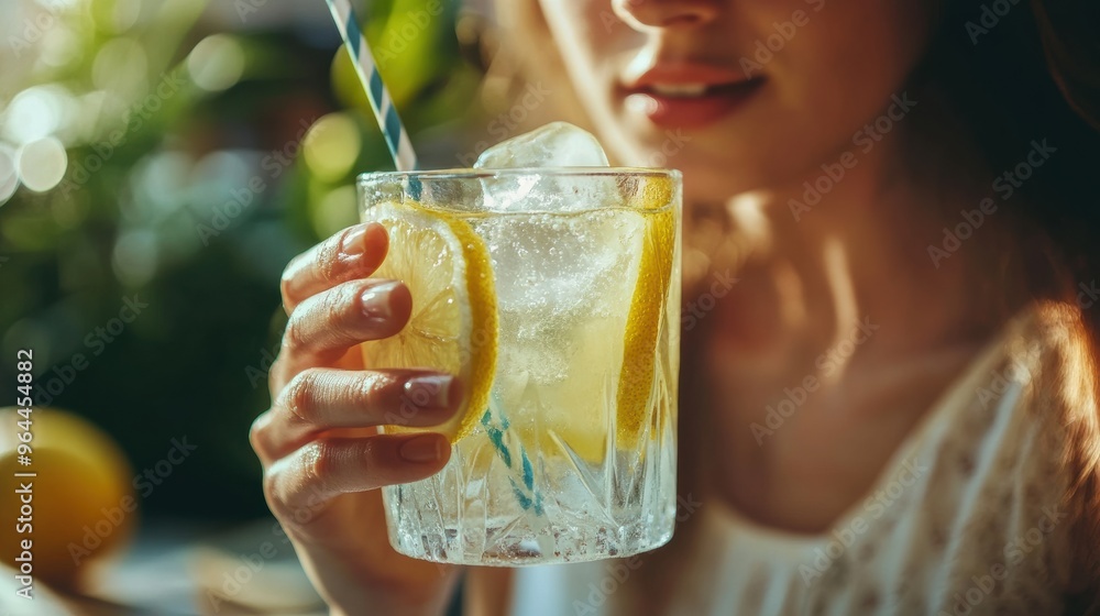 Fototapeta premium Refreshing Lemonade in a Glass with Lemon Slices