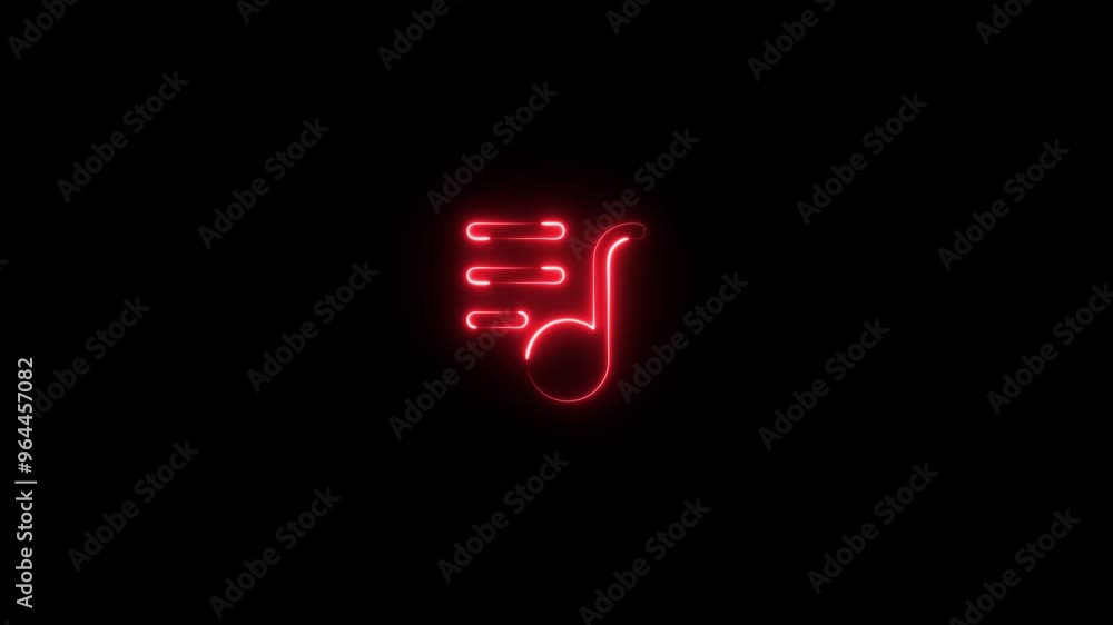 Animated Neon Music Symbol Classic Melody Sign with Glowing Neon Illuminated Led Light Isolated on Black Background. Animated Neon Music Symbol Classic Melody Sign with Glowing Neon Illuminated Led Light Isolated on Black Background.
