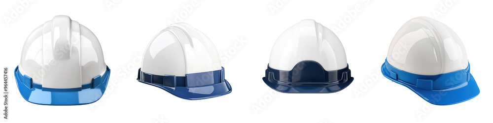 Set of four construction helmets in various styles, showcasing safety gear for workers in diverse industries and environments. isolated on a transparent background Set of four construction helmets in various styles, showcasing safety gear for workers in diverse industries and environments. isolated on a transparent background