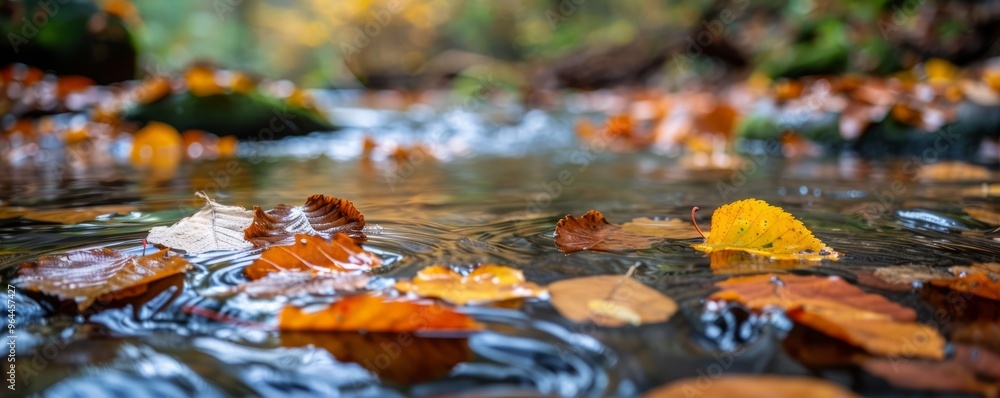 Leaves floating in an autumn woodland stream Leaves floating in an autumn woodland stream