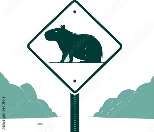 CAPYBARA IN TRAFFIC SIGN FOR GRAPHIC DESIGN AND VECTORS, VECTORIZED IMAGE FOR DIGITAL CONTENT CREATION OF TRAFFIC SIGNS WITH CAPYBARA