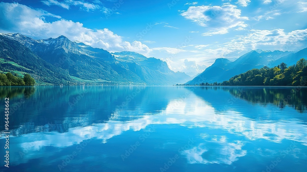 Obraz premium Serene Mountain Lake Reflection under a Blue Sky