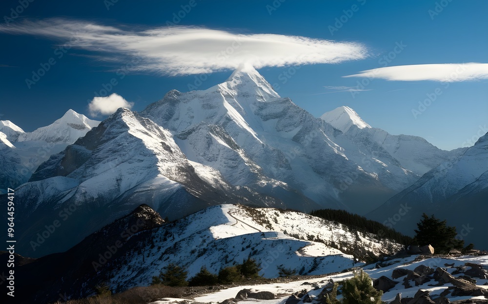 Obraz premium Snowy Alps with panoramic mountain views and icy peaks under a clear winter sky