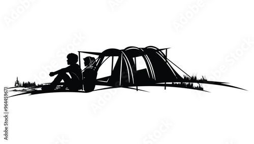 Silhouette Of  Couple Camping