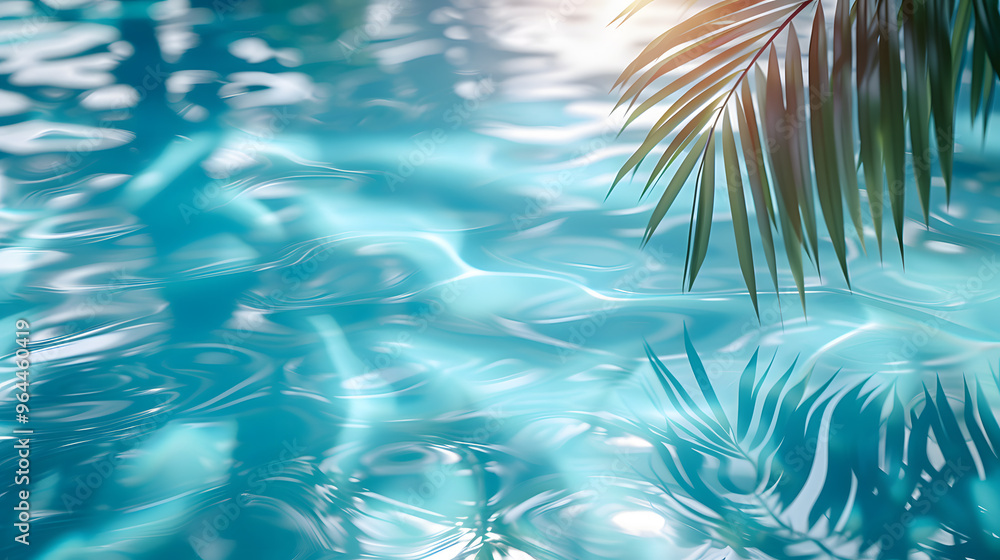 Swimming Pool with Clear Water and Palm Leaves. Tropical Paradise. Spa Salon Concept. Swimming Pool with Clear Water and Palm Leaves. Tropical Paradise. Spa Salon Concept.