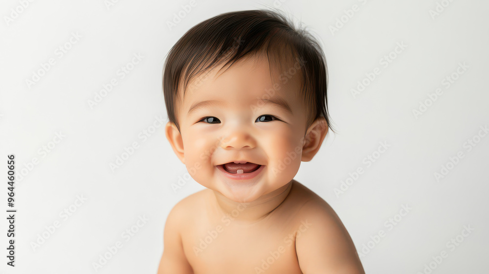 Portrait of Smiling Asian baby boy, sitting and content ,isolated on a pure white background Portrait of Smiling Asian baby boy, sitting and content ,isolated on a pure white background