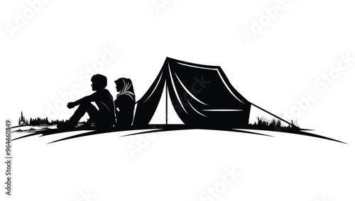 Silhouette Of  Couple Camping