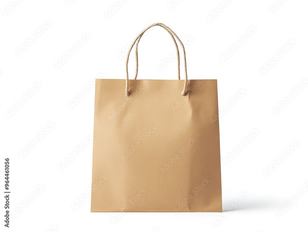 Brown paper shopping bag with sturdy handles on white background Brown paper shopping bag with sturdy handles on white background