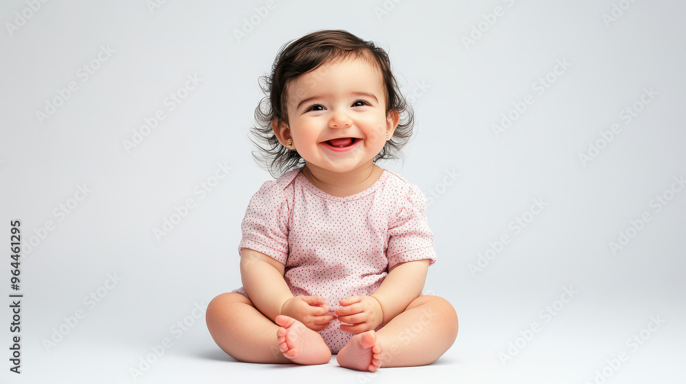 Portrait of Smiling Middle Eastern baby girl, sitting joyfully ,isolated on a pure white background Portrait of Smiling Middle Eastern baby girl, sitting joyfully ,isolated on a pure white background