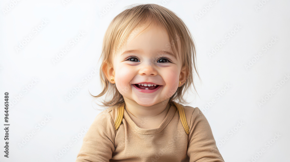 Portrait of Happy Caucasian toddler girl, sitting with a big smile ,isolated on a pure white background Portrait of Happy Caucasian toddler girl, sitting with a big smile ,isolated on a pure white background