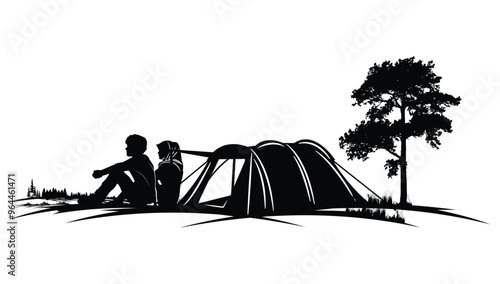 Silhouette Of  Couple Camping