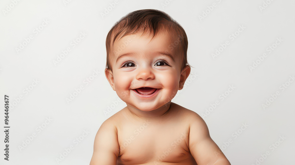 Portrait of Happy Middle Eastern baby boy, sitting with a wide smile ,isolated on a pure white background Portrait of Happy Middle Eastern baby boy, sitting with a wide smile ,isolated on a pure white background