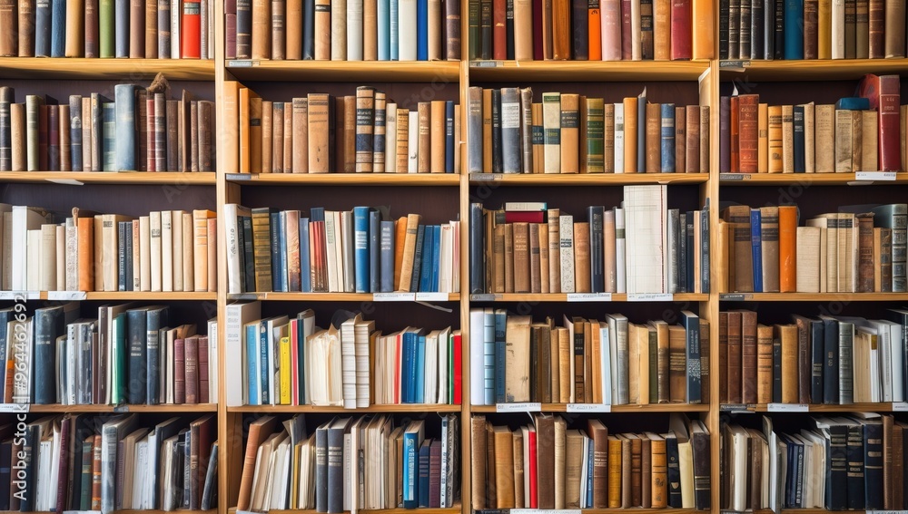 Full bookshelf of old books in a library or bookstore Full bookshelf of old books in a library or bookstore