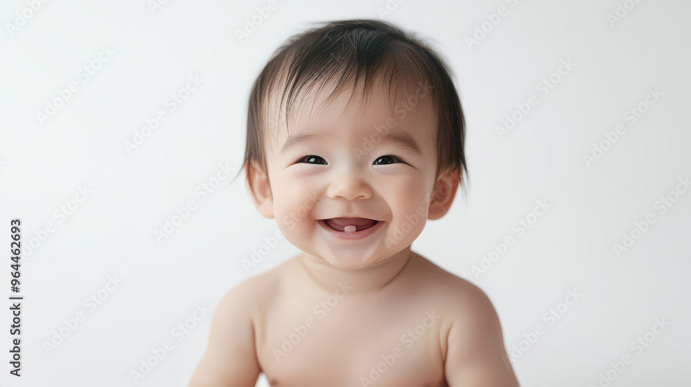 Portrait of Smiling Asian baby boy, sitting happily ,isolated on a pure white background Portrait of Smiling Asian baby boy, sitting happily ,isolated on a pure white background