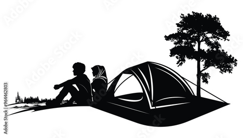 Silhouette Of  Couple Camping