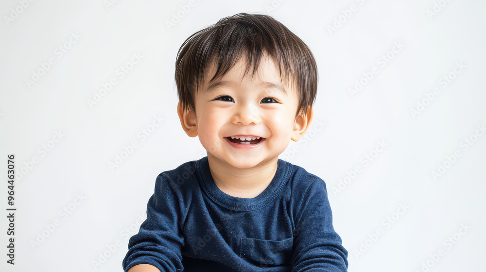 Portrait of Smiling Asian toddler boy, sitting contentedly ,isolated on a pure white background Portrait of Smiling Asian toddler boy, sitting contentedly ,isolated on a pure white background