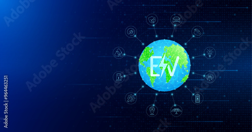 World surround energy ECO icon. Clean energy alternative future. Environment nature energy technology. On digital blue background. Vector.