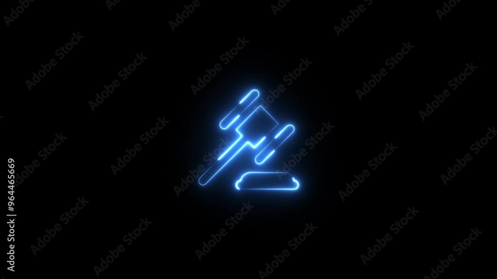 Neon line justice hammer icon animation icon on black background. Neon line justice hammer icon animation icon on black background.
