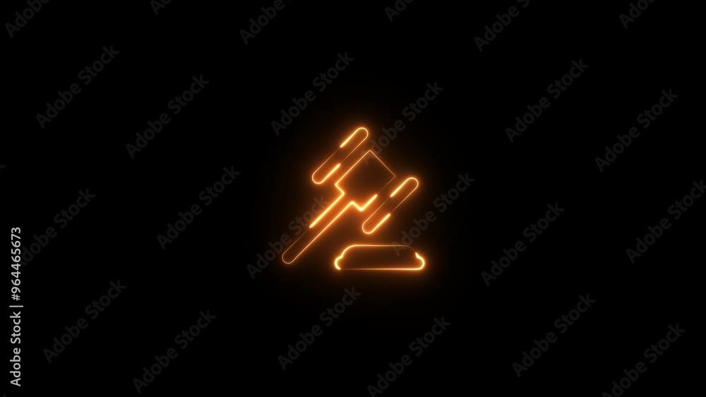 Neon line justice hammer icon animation icon on black background. Neon line justice hammer icon animation icon on black background.
