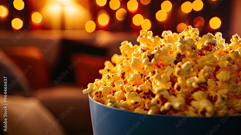 A close-up view of fresh popcorn in a bowl, perfect for movie night or snack time. Warm ambient lights create a cozy atmosphere. A close-up view of fresh popcorn in a bowl, perfect for movie night or snack time. Warm ambient lights create a cozy atmosphere.