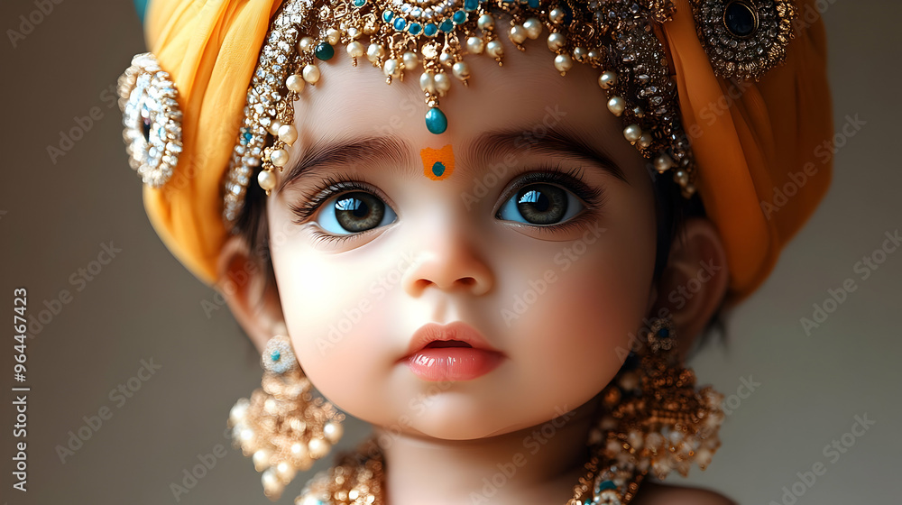 A beautifully adorned baby with traditional jewelry and attire, evoking cultural heritage. A beautifully adorned baby with traditional jewelry and attire, evoking cultural heritage.