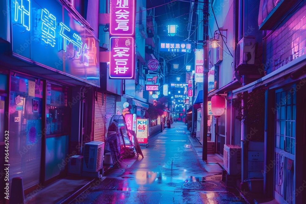 Dark street in cyberpunk city, gloomy alley with neon lighting Dark street in cyberpunk city, gloomy alley with neon lighting