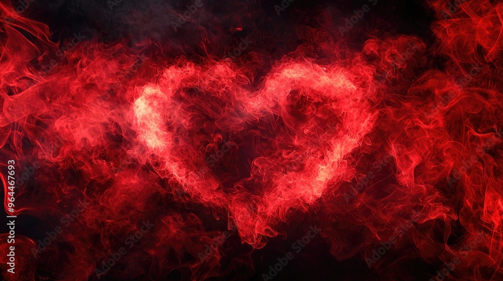 A vibrant, glowing heart shape formed by swirling red smoke, perfect for romantic themes and artistic designs. A vibrant, glowing heart shape formed by swirling red smoke, perfect for romantic themes and artistic designs.