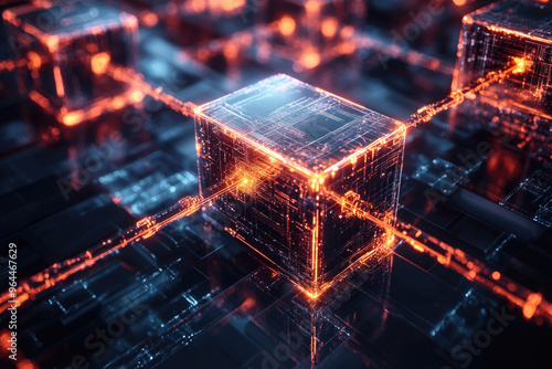A visual representation of blockchain technology with interconnected nodes.
