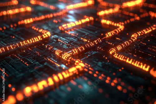A visual representation of blockchain technology with interconnected nodes.