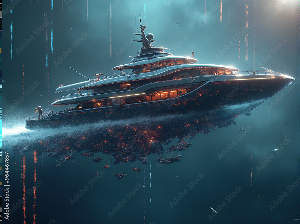 Intricate and ethereal digital art ship weight cargo vector serves as a sleek and modern yacht, equipped with high-tech tools and cables. Its sleek body and metallic exterior gleam in the light, while Intricate and ethereal digital art ship weight cargo vector serves as a sleek and modern yacht, equipped with high-tech tools and cables. Its sleek body and metallic exterior gleam in the light, while