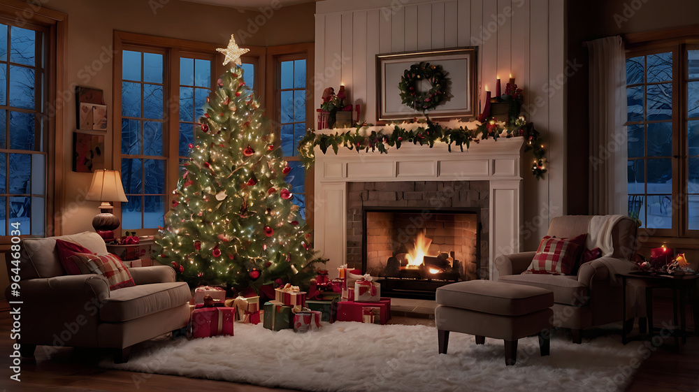 A Christmas picture of a house abstract color tree from some light space festive background A Christmas picture of a house abstract color tree from some light space festive background