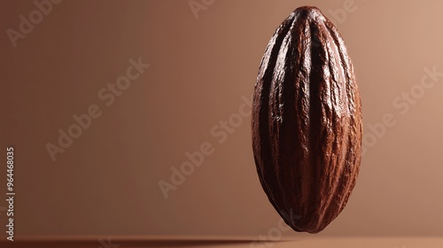 A Single Cacao Pod Floating Against a Brown Background photo