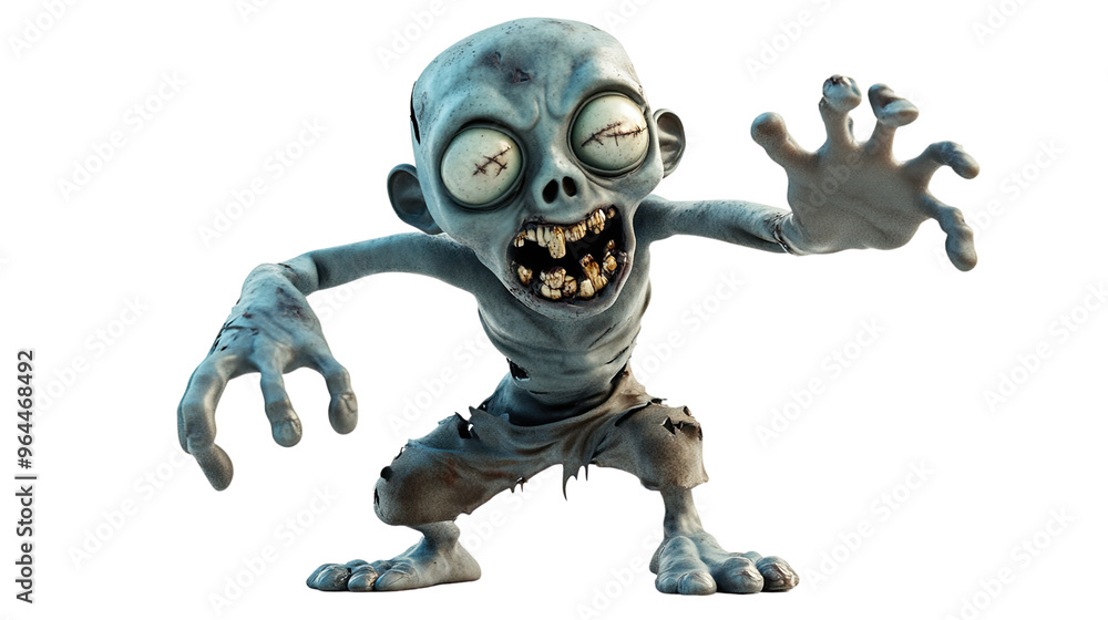Playful Undead Creature Reaching Out Isolated on White Background