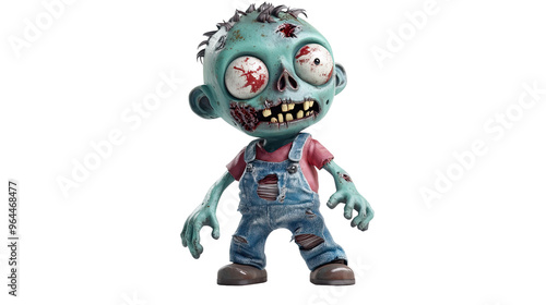 Cute Mini Zombie Halloween Character on White Background