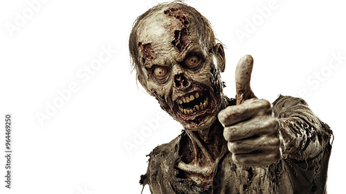 Cheerful Zombie Thumbs Up - Positive Undead Gesture in Spooky Theme.