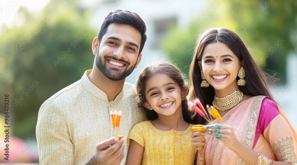 Obraz premium happy indian family celebrating diwali festival together