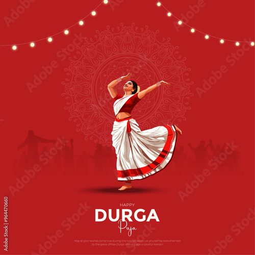 Garba Night poster for Navratri Dussehra festival of India. vector illustration design of peoples playing Dandiya dance.