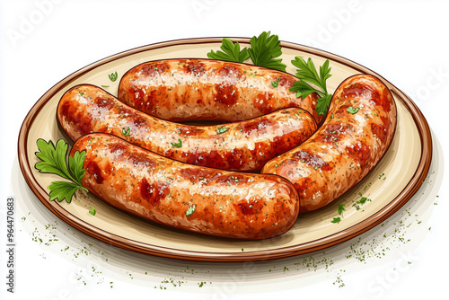 Delicious Vietnamese pork sausage on a wooden platter garnished with fresh greens and herbs