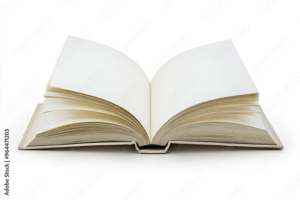 An open book with blank pages isolated on a clean white background. An open book with blank pages isolated on a clean white background.