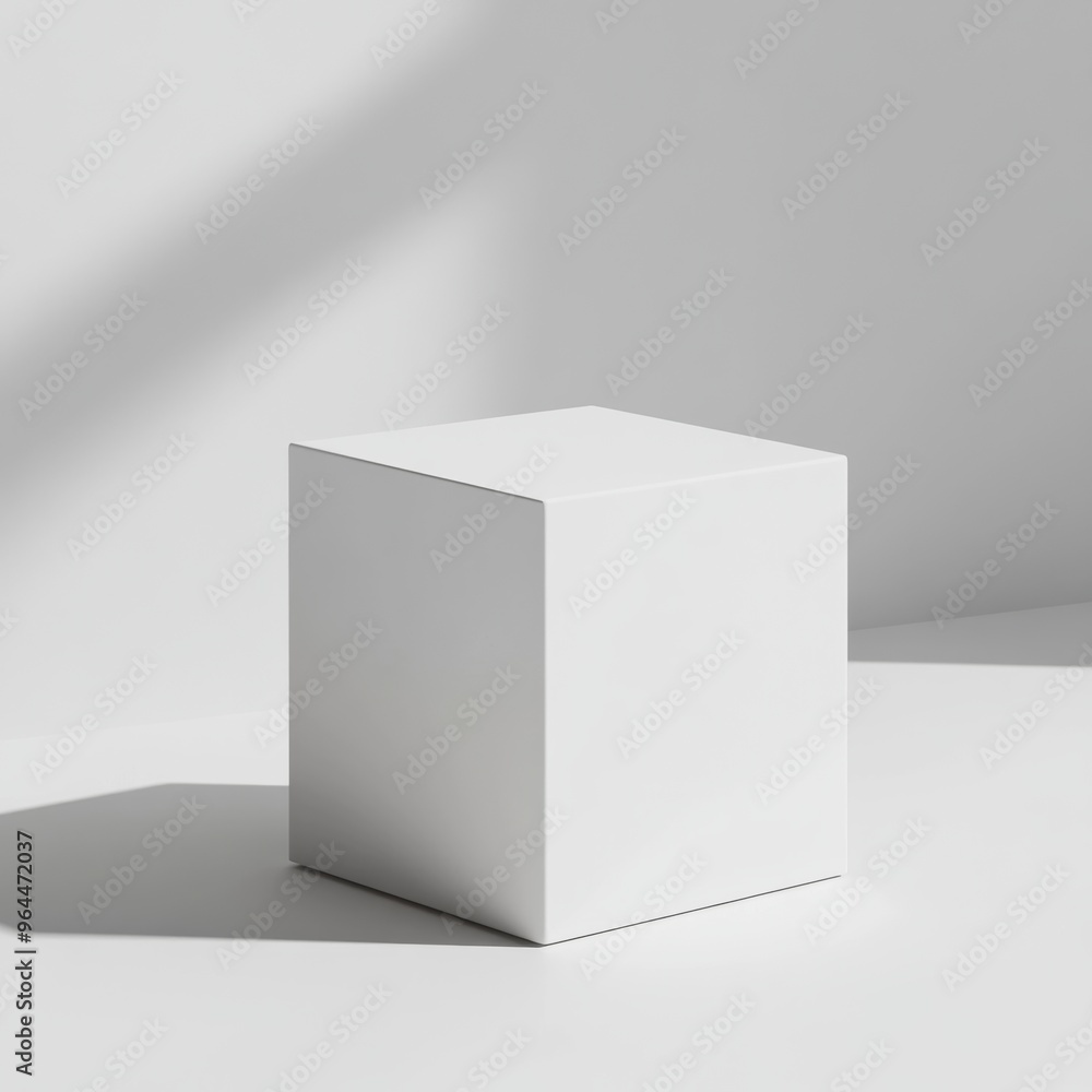 A minimalistic 3D render of a plain white box with smooth edges, casting soft shadows on a blank background A minimalistic 3D render of a plain white box with smooth edges, casting soft shadows on a blank background