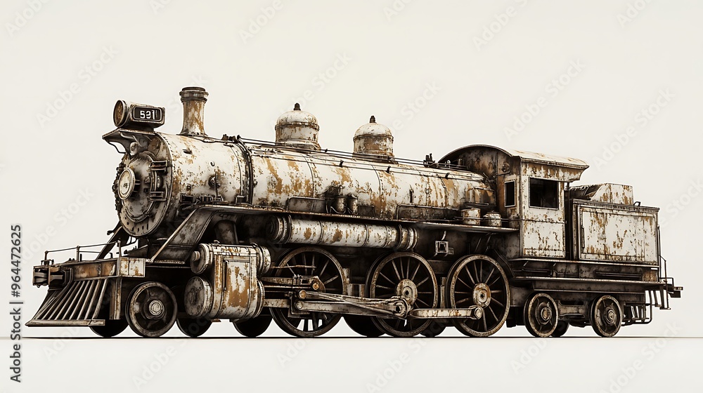 Fototapeta premium Rusty Vintage Steam Locomotive with Number 521